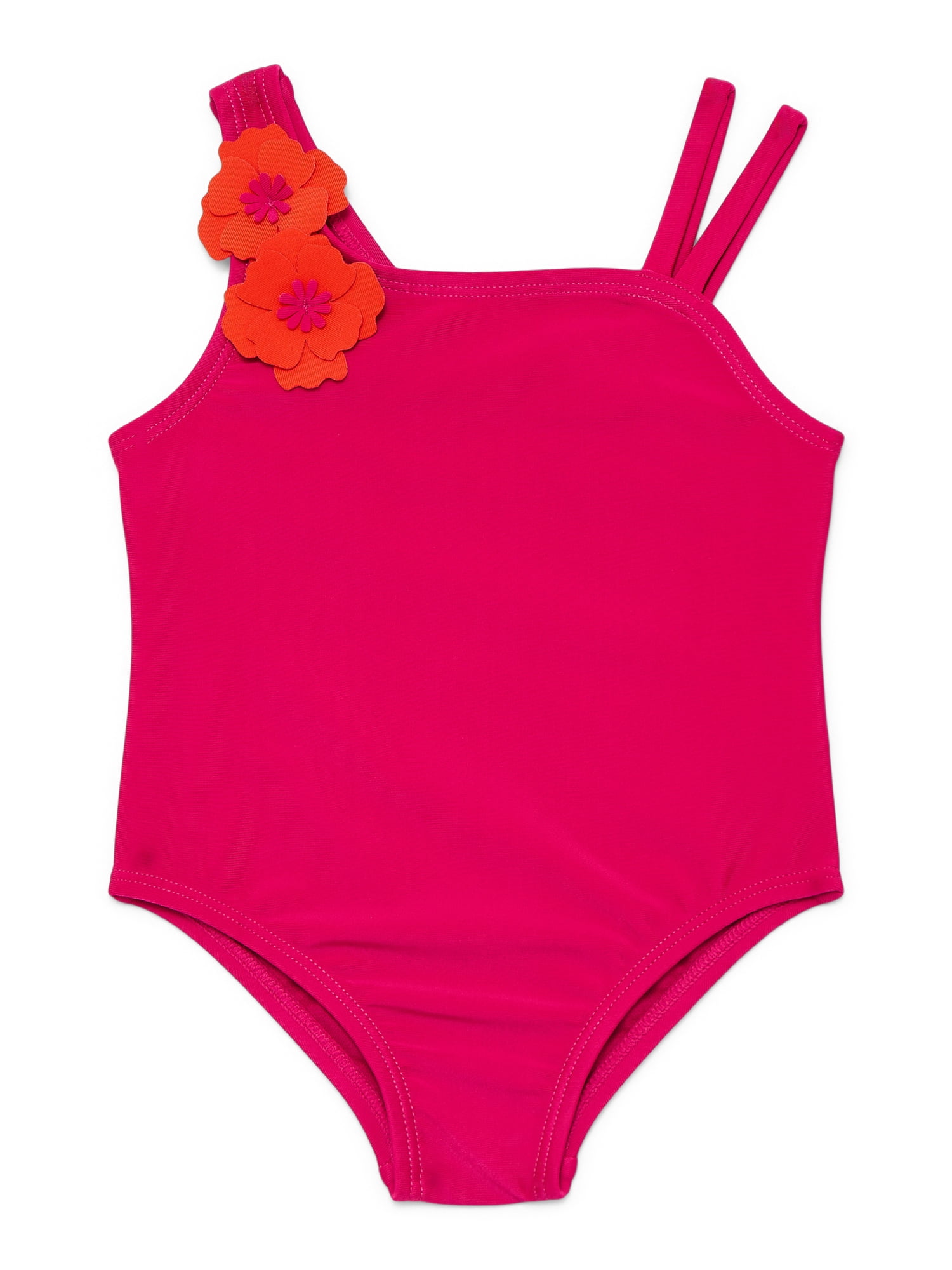 Wonder Nation Toddler Girls One Piece Swimsuit with Flower Appliques, Sizes 12M-5T