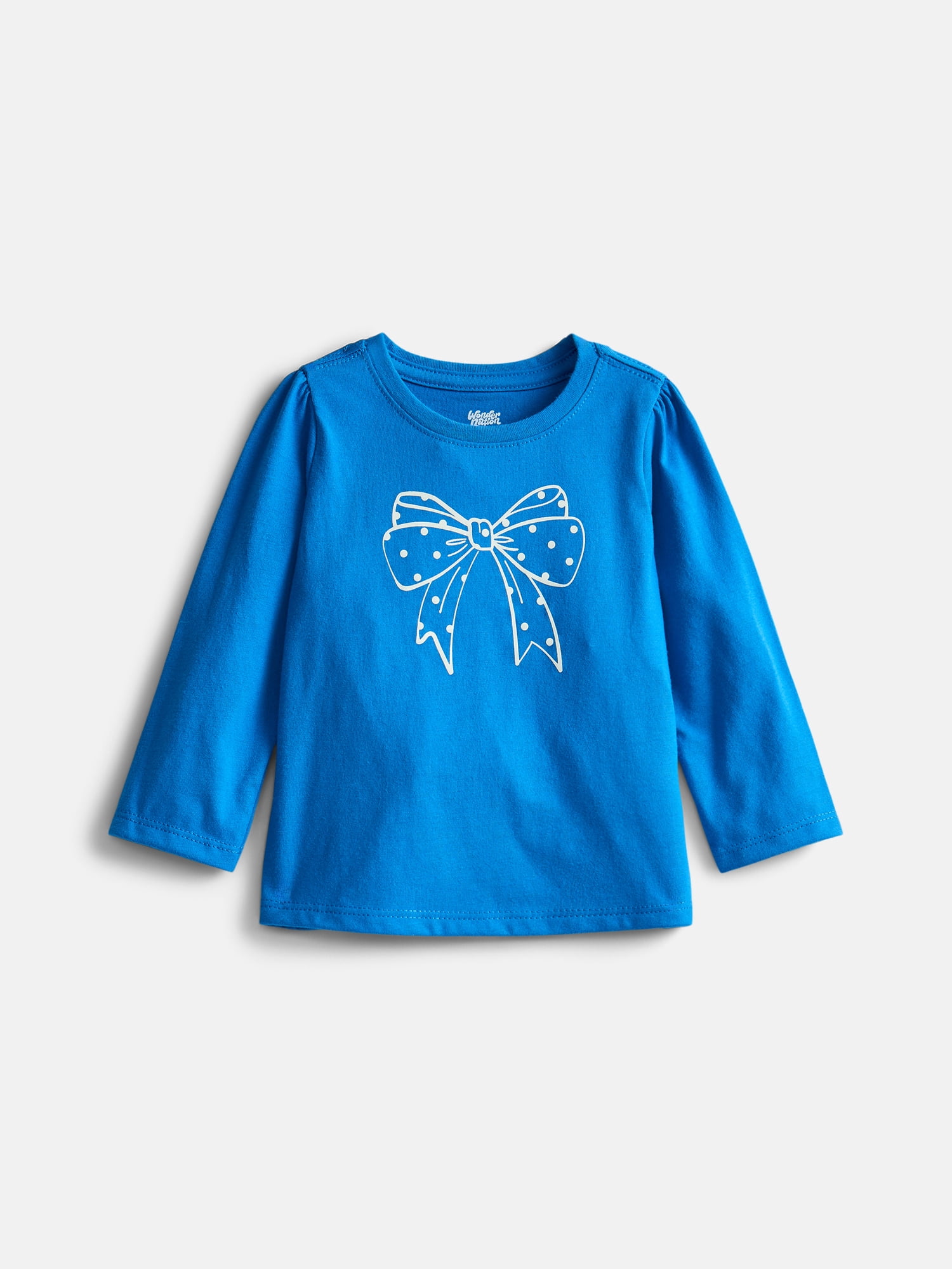 Wonder Nation Baby and Toddler Girls Graphic Tee with Long Puff Sleeves, Sizes 0M-5T