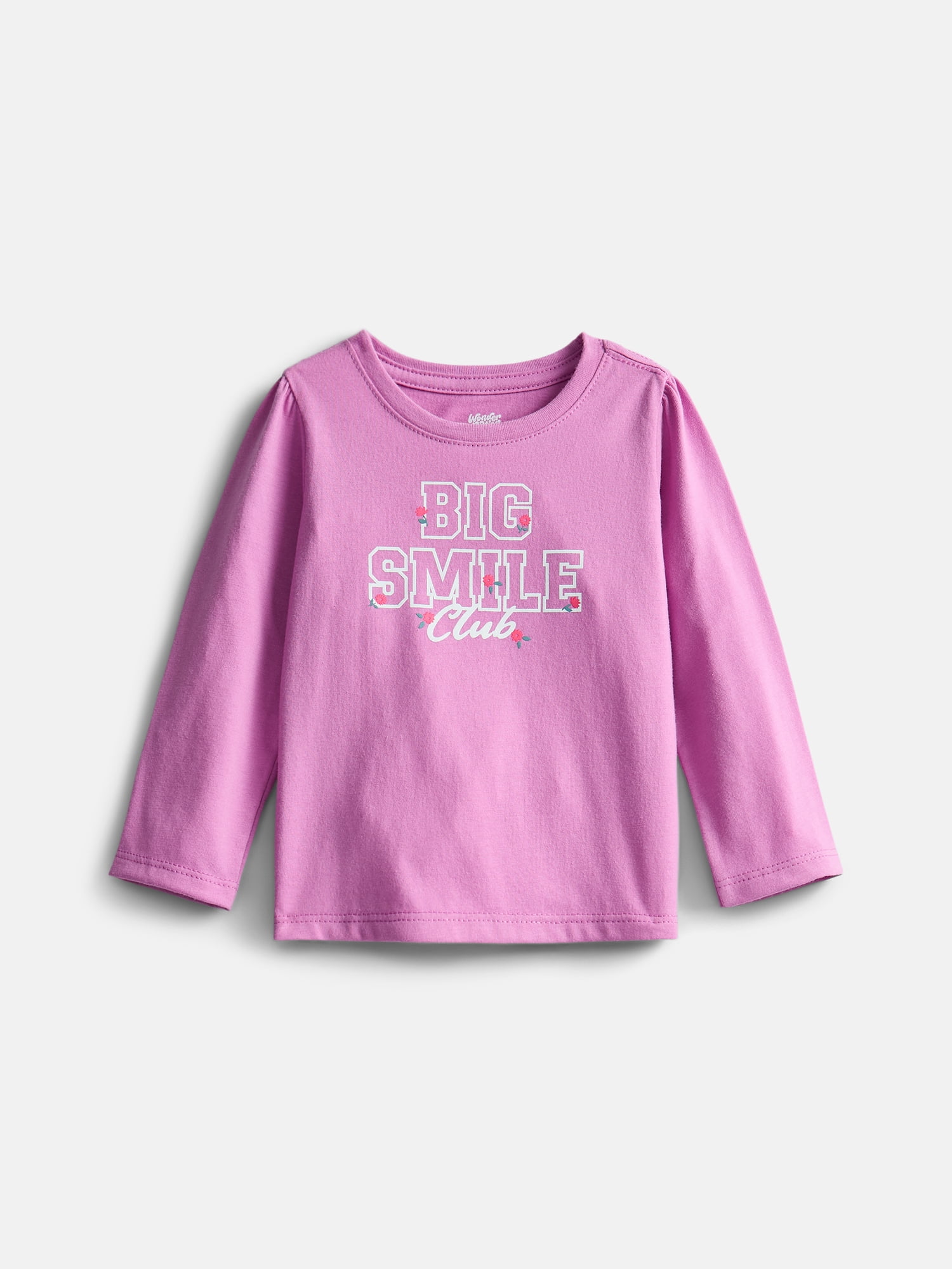 Wonder Nation Baby and Toddler Girls Graphic Tee with Long Puff Sleeves, Sizes 0M-5T