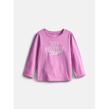 Wonder Nation Baby and Toddler Girls Graphic Tee with Long Puff Sleeves, Sizes 0M-5T