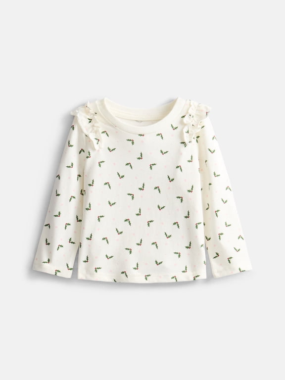 Baby and Toddler Girls Long Sleeve Flutter Tee, Sizes 0M-5T