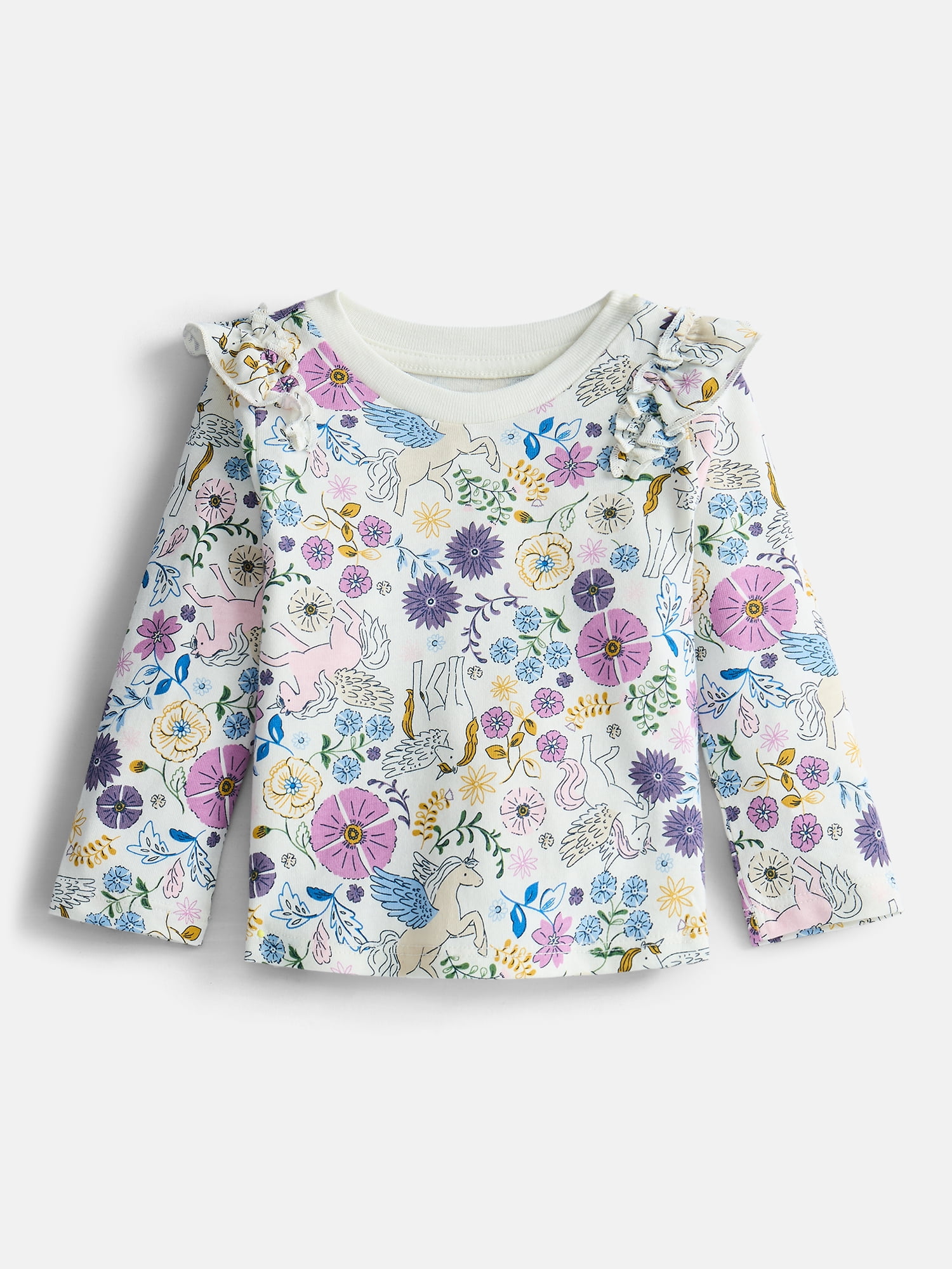 Wonder Nation Baby and Toddler Girls' Tee with Long Flutter Sleeves, Sizes 0M-5T