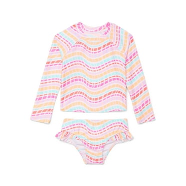 Wonder Nation Baby and Toddler Girls Long Sleeve Swim Bottom Set, 2-Piece, Size 12M-5T