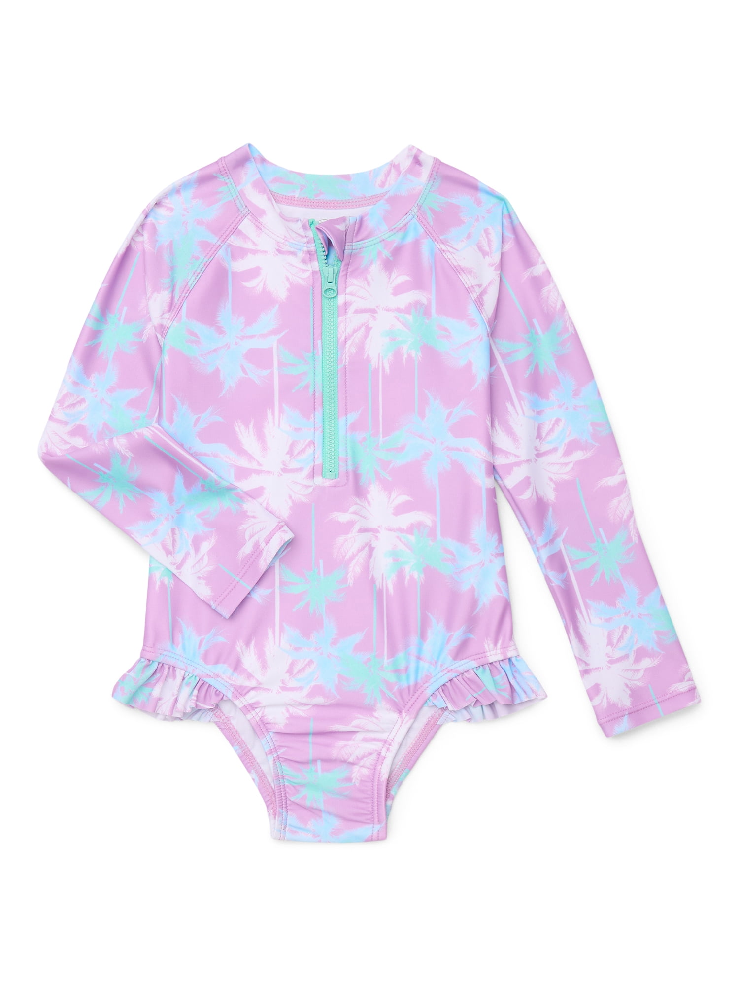 Baby and Toddler Girls Long Sleeve Swim Rashguard One-Piece, Size 12M-5T