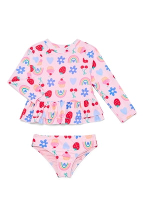 Baby and Toddler Girl Ruffle Rash Guard Swim Set, 2-Piece, Pink Frost, Size 12M-5T