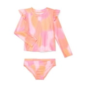 Baby and Toddler Girl Long- Sleeve Rash Guard Swim Set, 2-Piece, Size 12M-5T