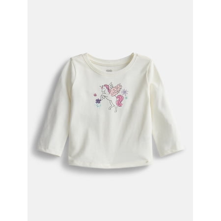 Wonder Nation Baby and Toddler Girls Graphic Tee with Long Puff Sleeves, Sizes 0M-5T