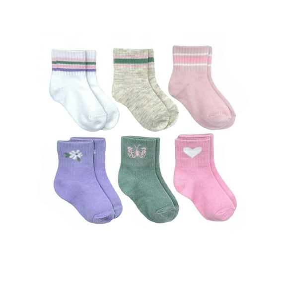 Wonder Nation Baby and Toddler Girls Mid-Crew Socks, 6-Pack, Sizes 0M-5T