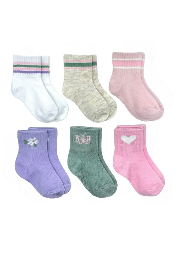 Baby and Toddler Girls Mid-Crew Socks, 6-Pack, Sizes 0M-5T