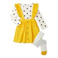 thumbnail image 1 of Wonder Nation Baby and Toddler Girls' Pinafore Dress, Long Sleeve Top and Tights Set, Sizes 12M - 5T, 1 of 2