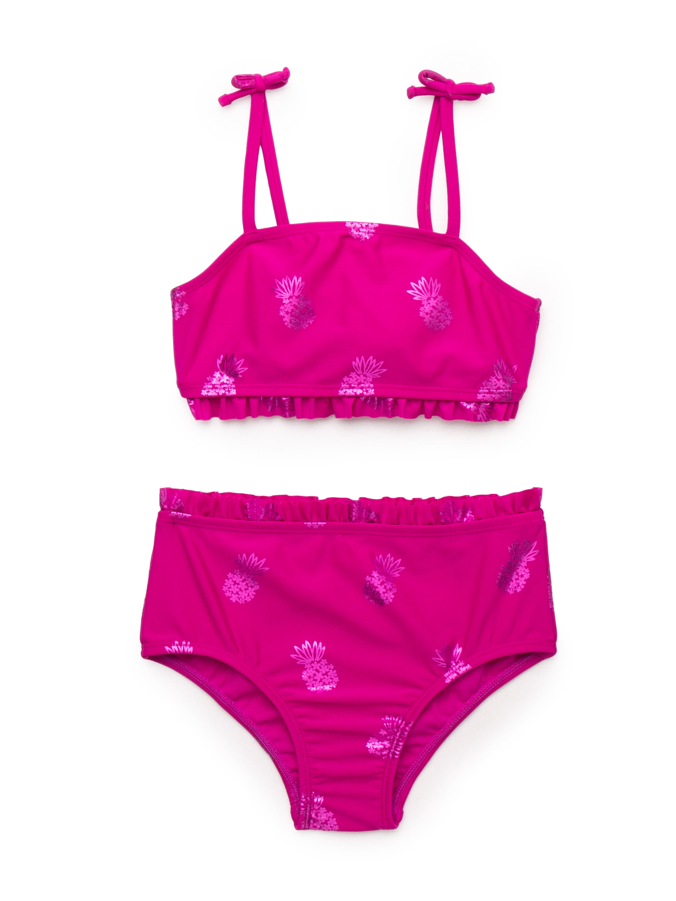 Wonder Nation Baby and Toddler Girls Pineapple Foil Bikini Swimsuit with UPF, 2-Piece, Sizes 12M-5T