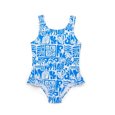 Wonder Nation Baby and Toddler Girls Print Ruffle One Piece Swimsuit with UPF50 , Sizes 12M-5T