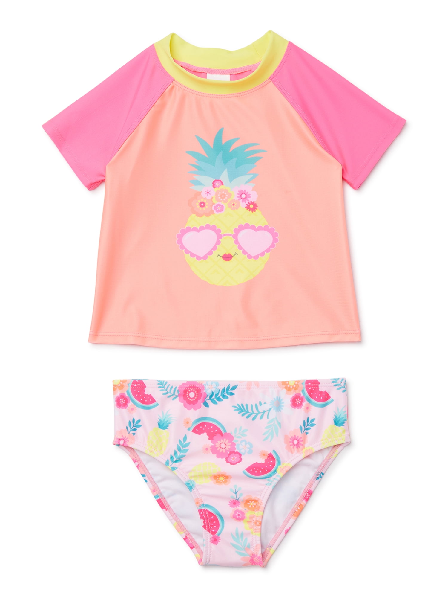 Wonder Nation Baby and Toddler Girls’ Rash Guard TwoPiece Swimsuit