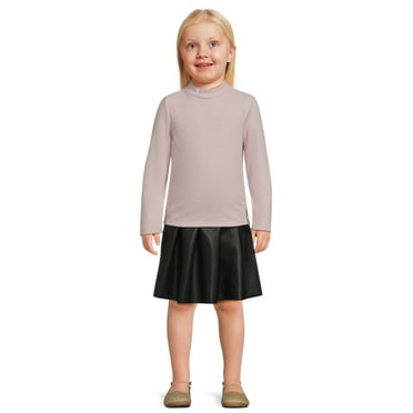 Wonder Nation Baby and Toddler Girls Ribbed Mock Neck and Faux Leather Skirt Set, 2-Piece, Sizes 12M-5T