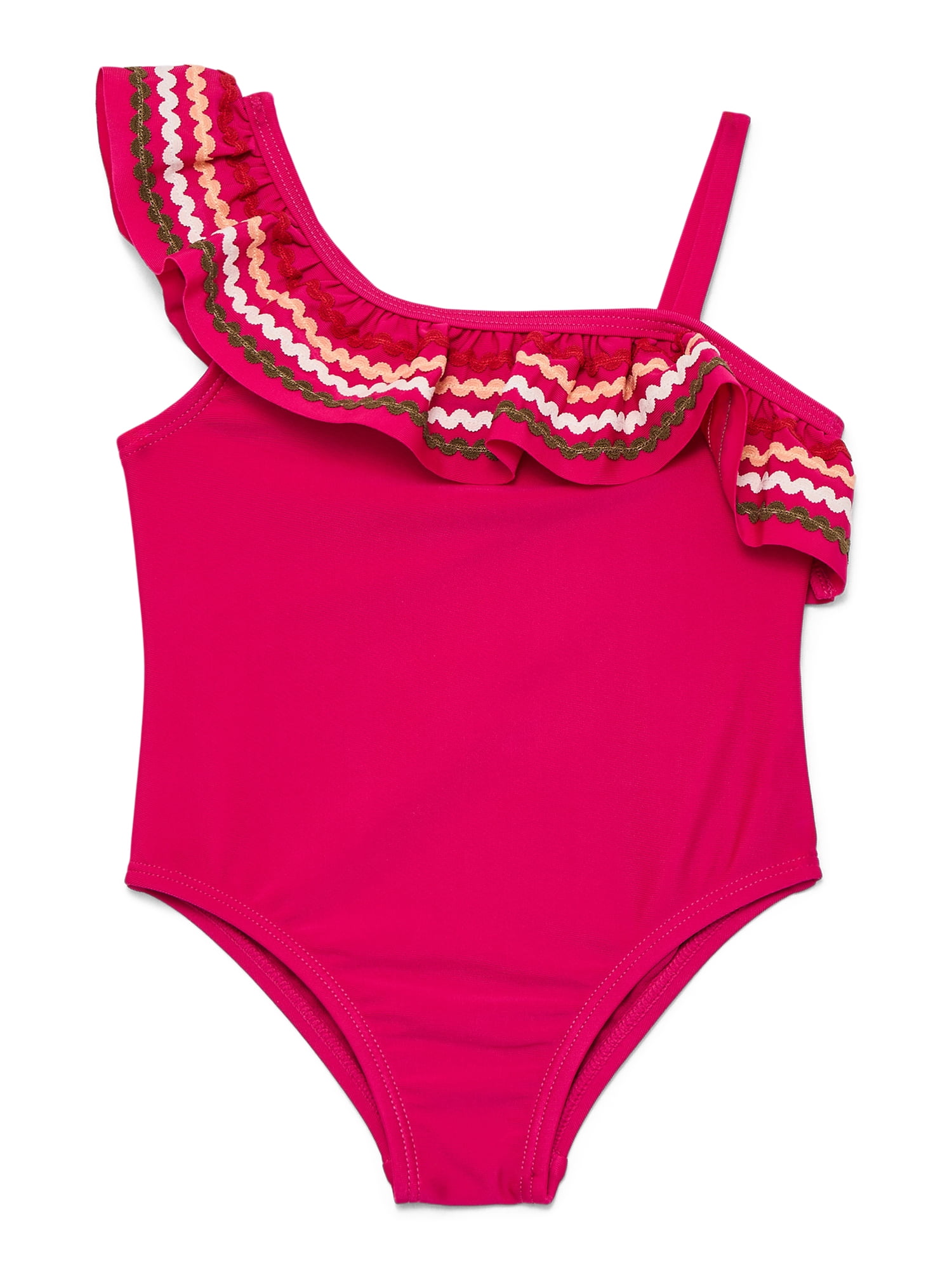 Wonder Nation Toddler Girl Ric- Rac Ruffle One- Piece Swimsuit, Sizes 12M-5T
