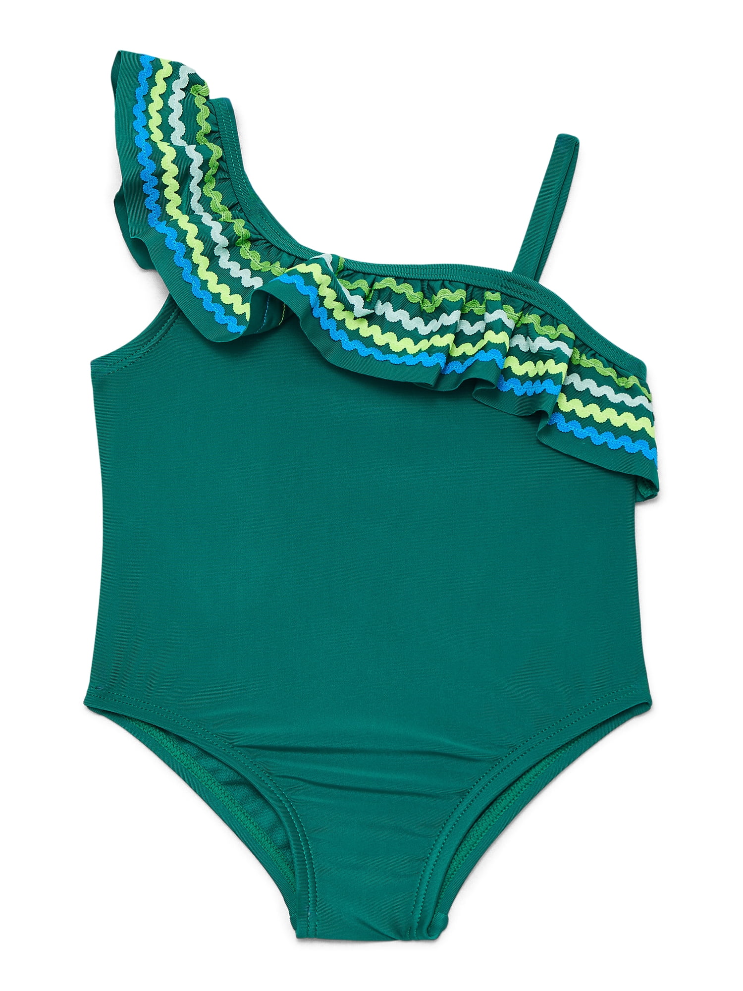 Wonder Nation Toddler Girl Ric- Rac Ruffle One- Piece Swimsuit, Sizes 12M-5T