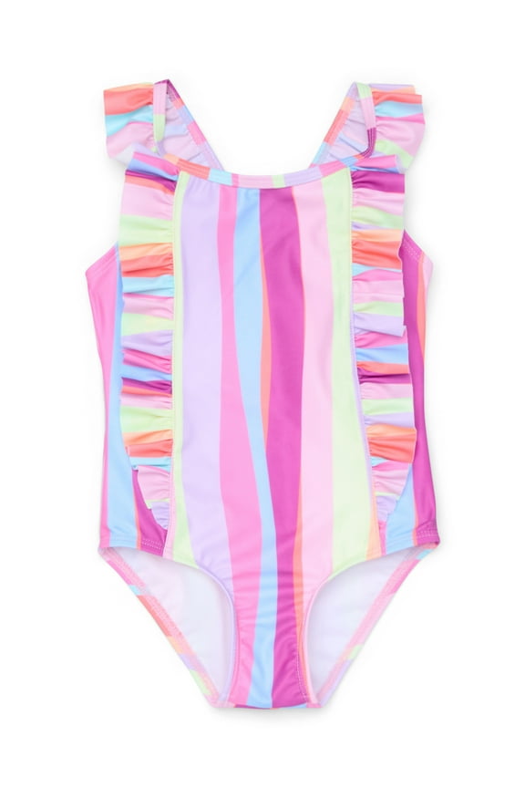 Baby and Toddler Girls Ruffle Stripe Swimsuit, 1-Piece, Sizes 12M-5T