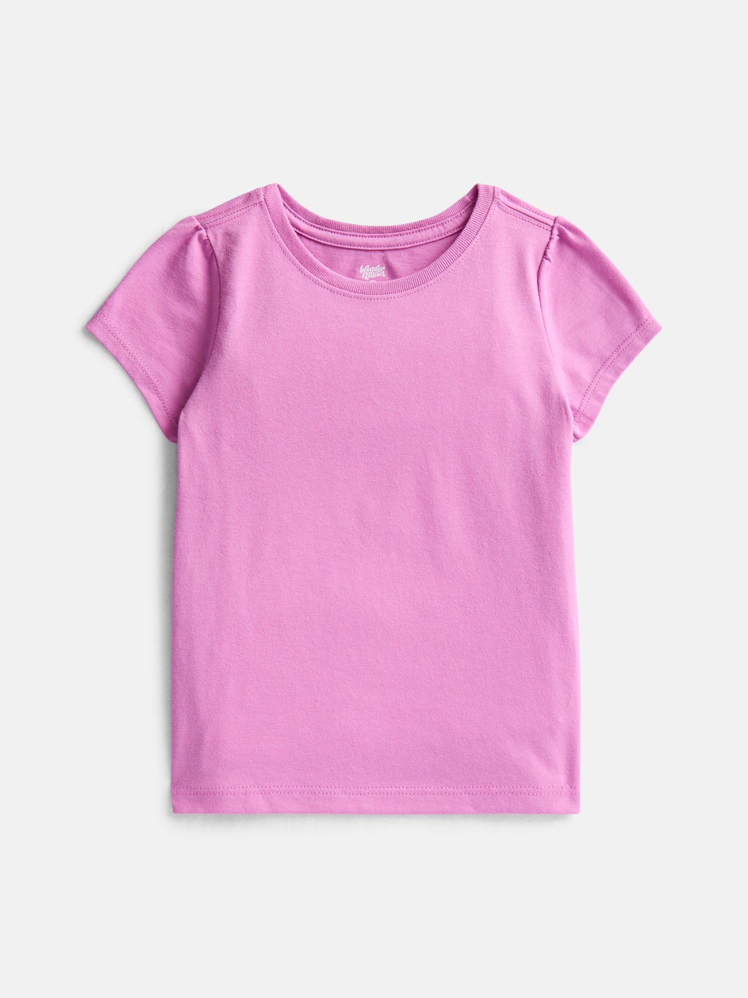 Wonder Nation Baby and Toddler Girls Tee with Short Puff Sleeves, Sizes 0M–5T