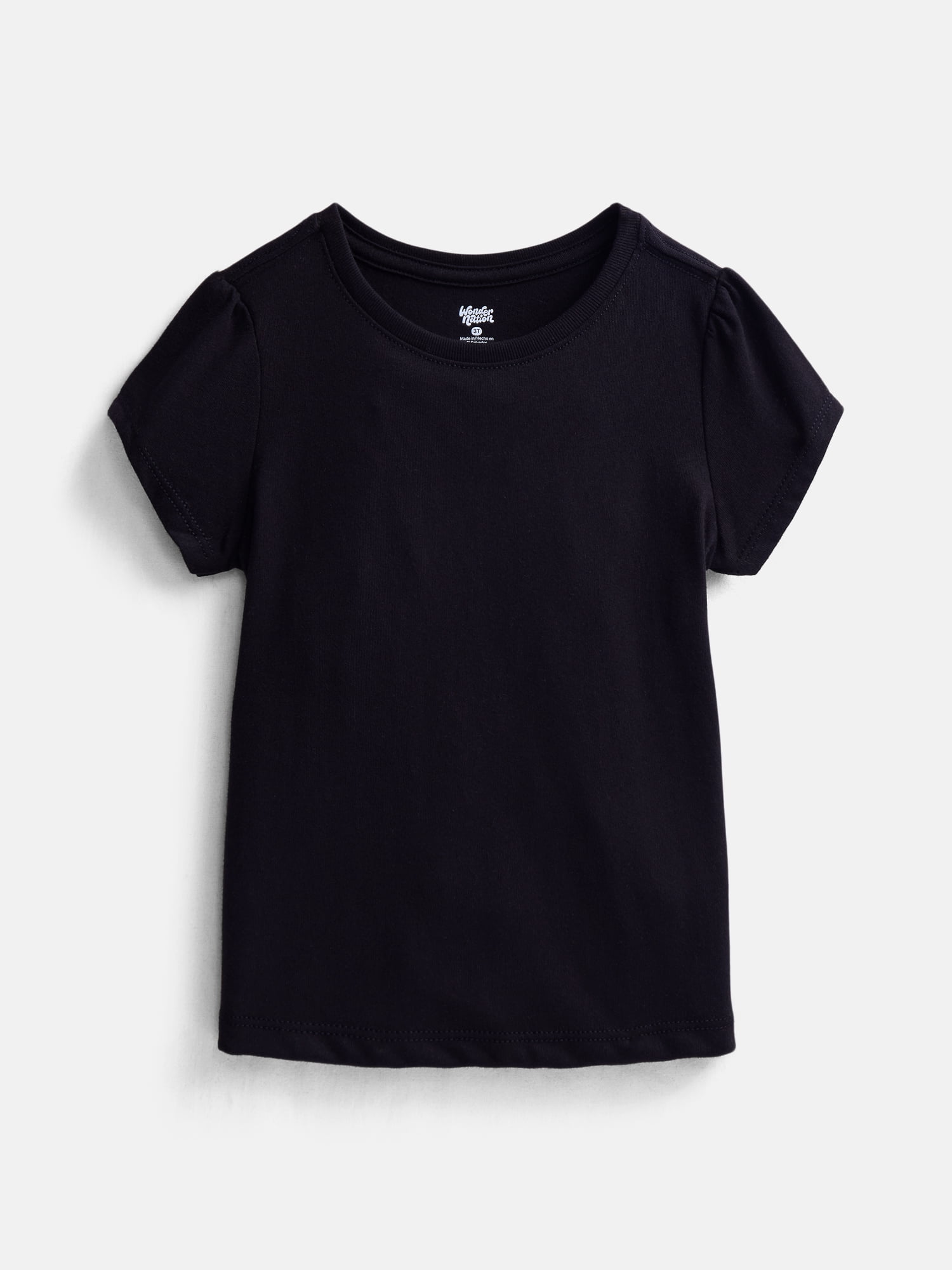 Wonder Nation Baby and Toddler Girls Tee with Short Puff Sleeves, Sizes 0M–5T