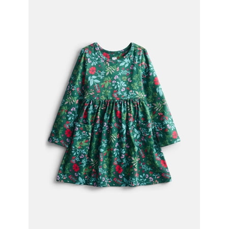 Wonder Nation Baby and Toddler Girls Long Sleeve Dress, Sizes 0M-5T