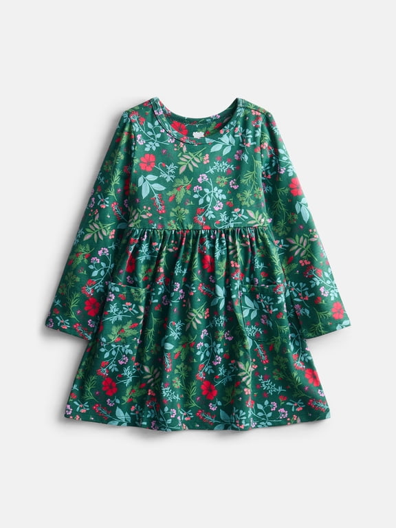 Baby and Toddler Girls Long Sleeve Dress, Sizes 0M-5T