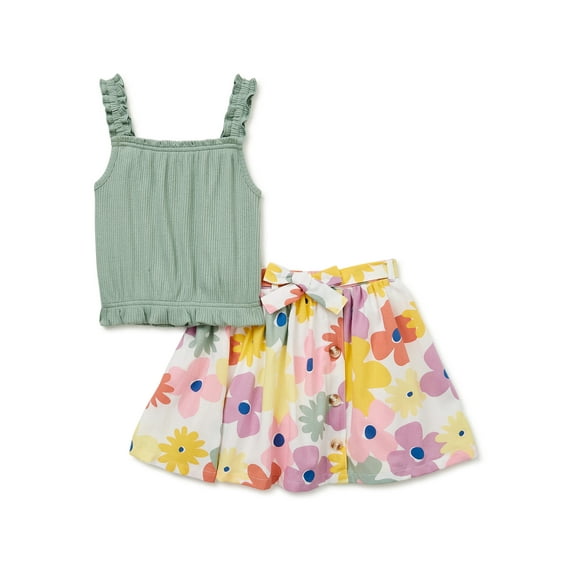 Wonder Nation Baby and Toddler Girls Skirt Set, 2-Piece, Sizes 12M-5T