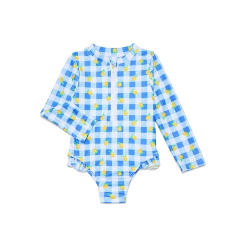 Wonder Nation Toddler Girl Long- Sleeve Zip Rash Guard Swimsuit, Sizes 12M-5T