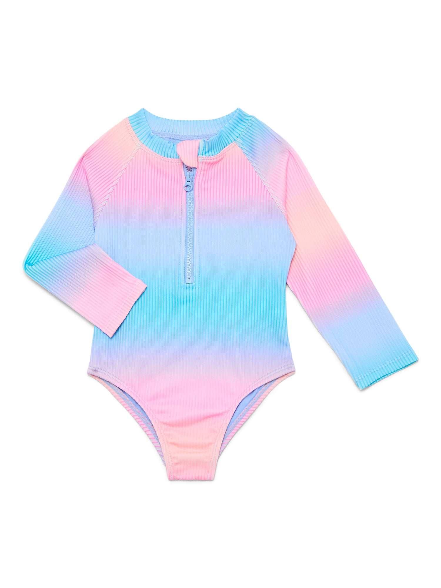 Wonder Nation Toddler Girl Long- Sleeve Zip One- Piece Swimsuit, Sizes 12M-5T