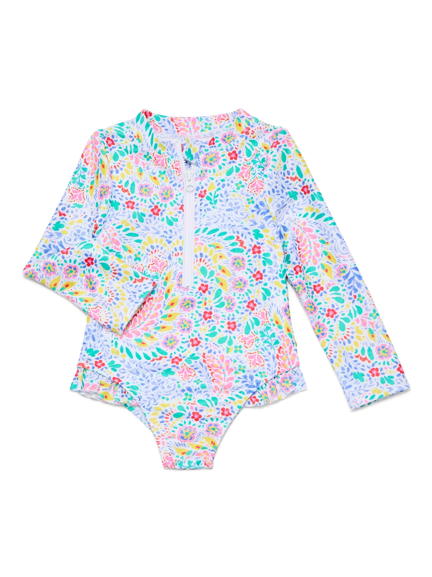 Wonder Nation Toddler Girl Long- Sleeve Zip Rash Guard Swimsuit, Sizes 12M-5T