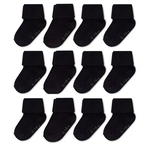 Wonder Nation Baby and Toddler Roll Cuff Socks, 12-Pack, Sizes 0M-5T