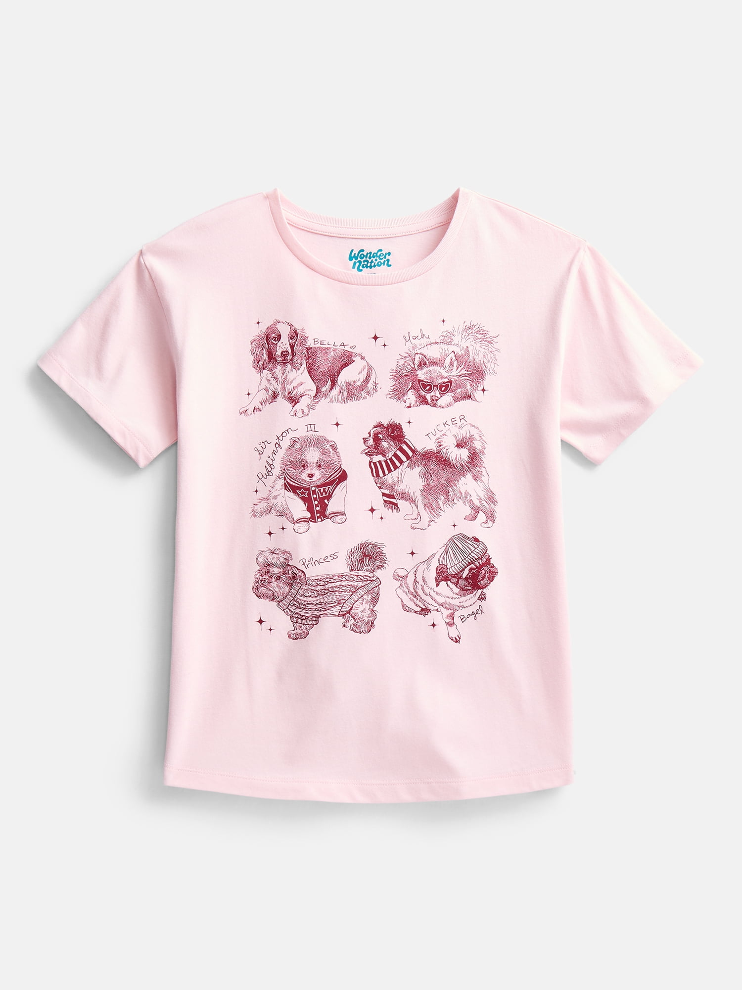 Wonder Nation Girls' Best Dogs Graphic Tee with Short Sleeves, Sizes 4-18