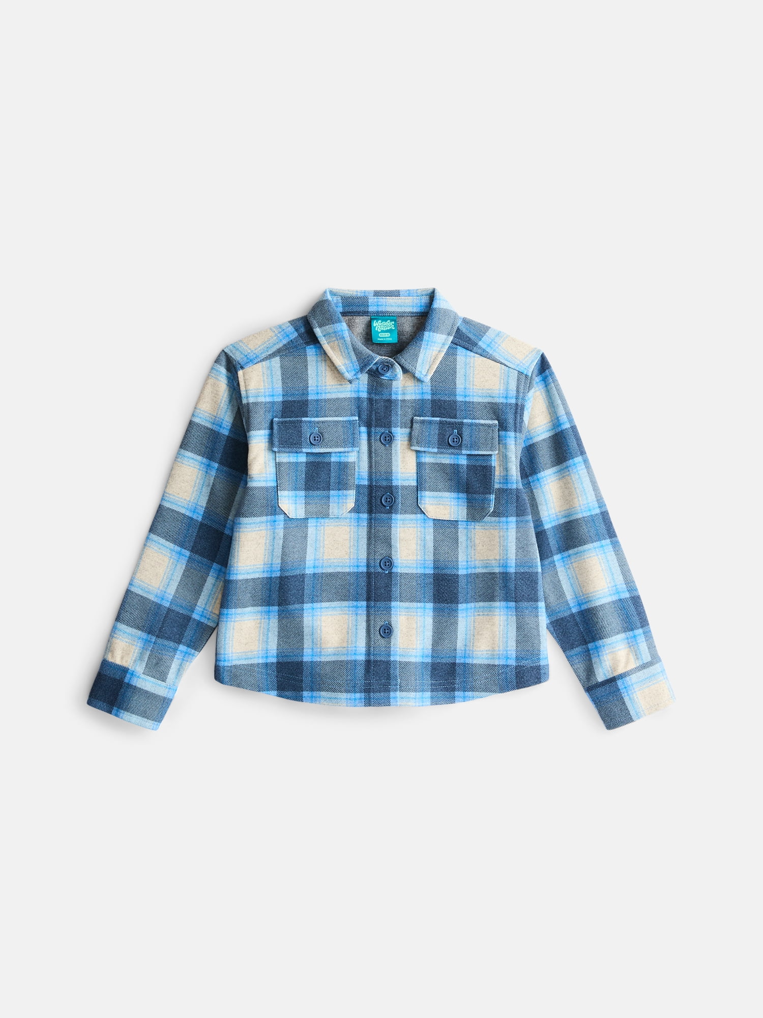 Wonder Nation Boys' Brushed Flannel Shacket with Long Sleeves, Sizes 4-18 & Husky