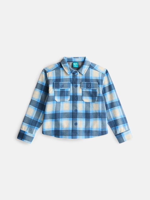 Boys' Brushed Knit Flannel Shacket with Long Sleeves, Sizes 4-18 & Husky