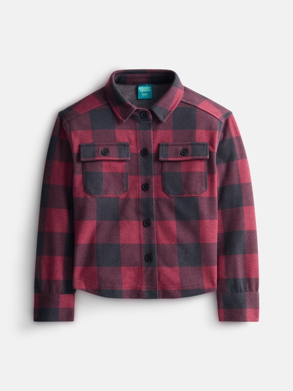 Boys' Brushed Knit Flannel Shacket with Long Sleeves, Sizes 4-18 & Husky