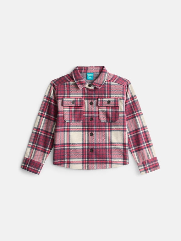 Boys' Brushed Knit Flannel Shacket with Long Sleeves, Sizes 4-18 & Husky