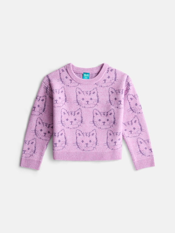 Girls' Critter Print Sweater with Long Sleeves, Sizes 4-18 & Plus