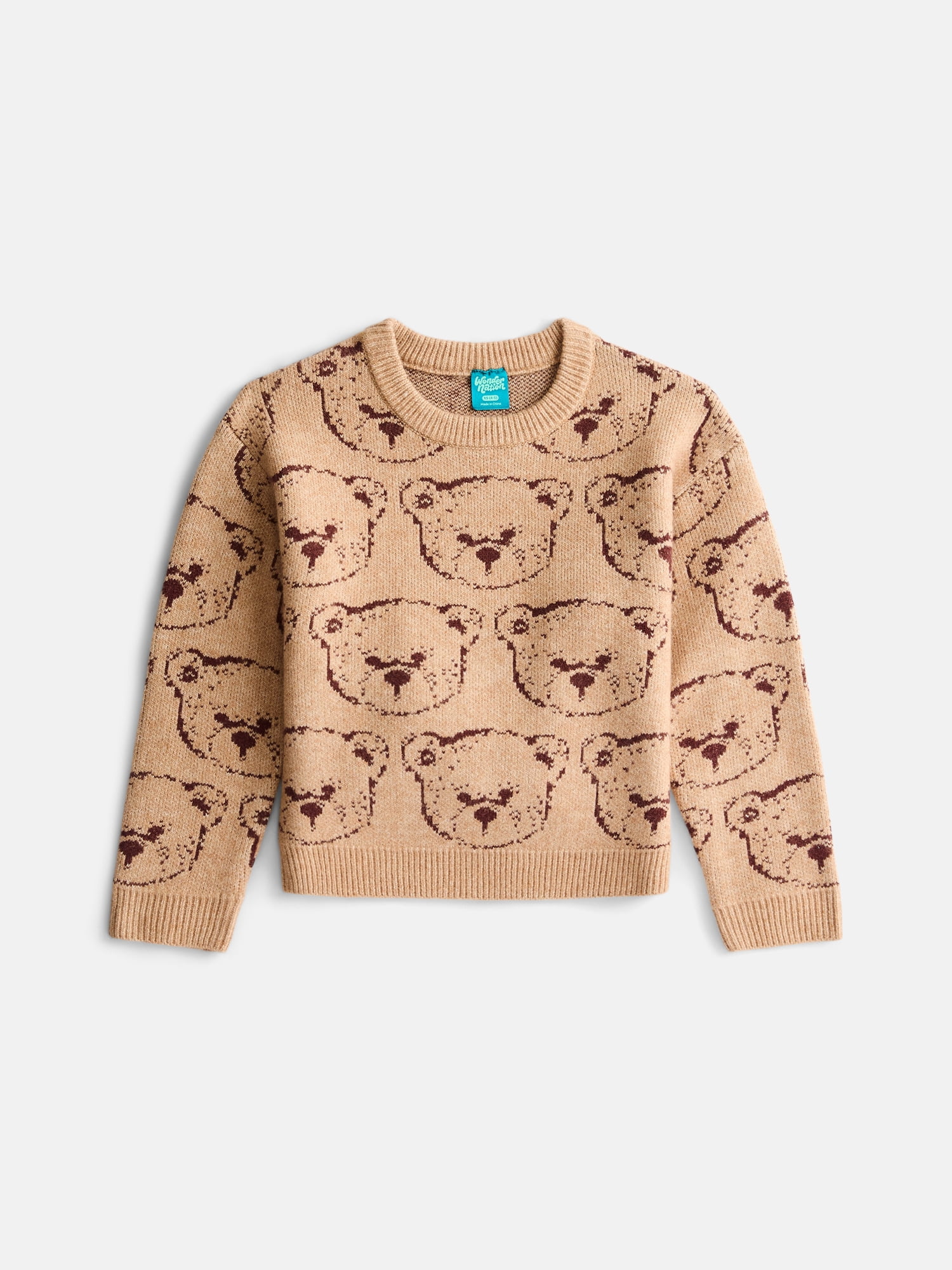 Wonder Nation Girls' Critter Print Sweater with Long Sleeves, Sizes 4-18 & Plus