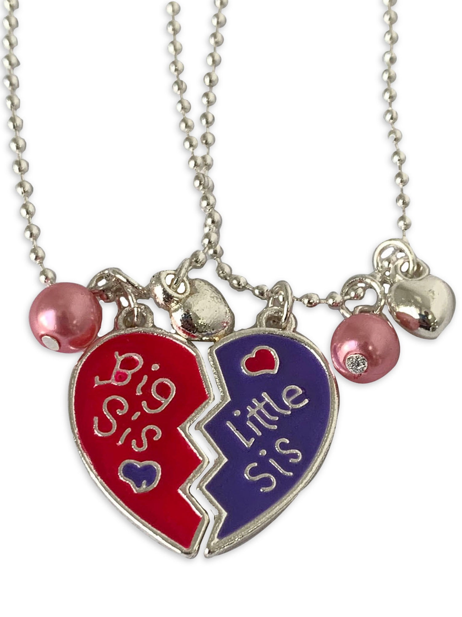Wonder Nation Big Sis Little Sis Fashion Necklace, 16'',Colorful Heart Charms, Red/Purple, Unisex