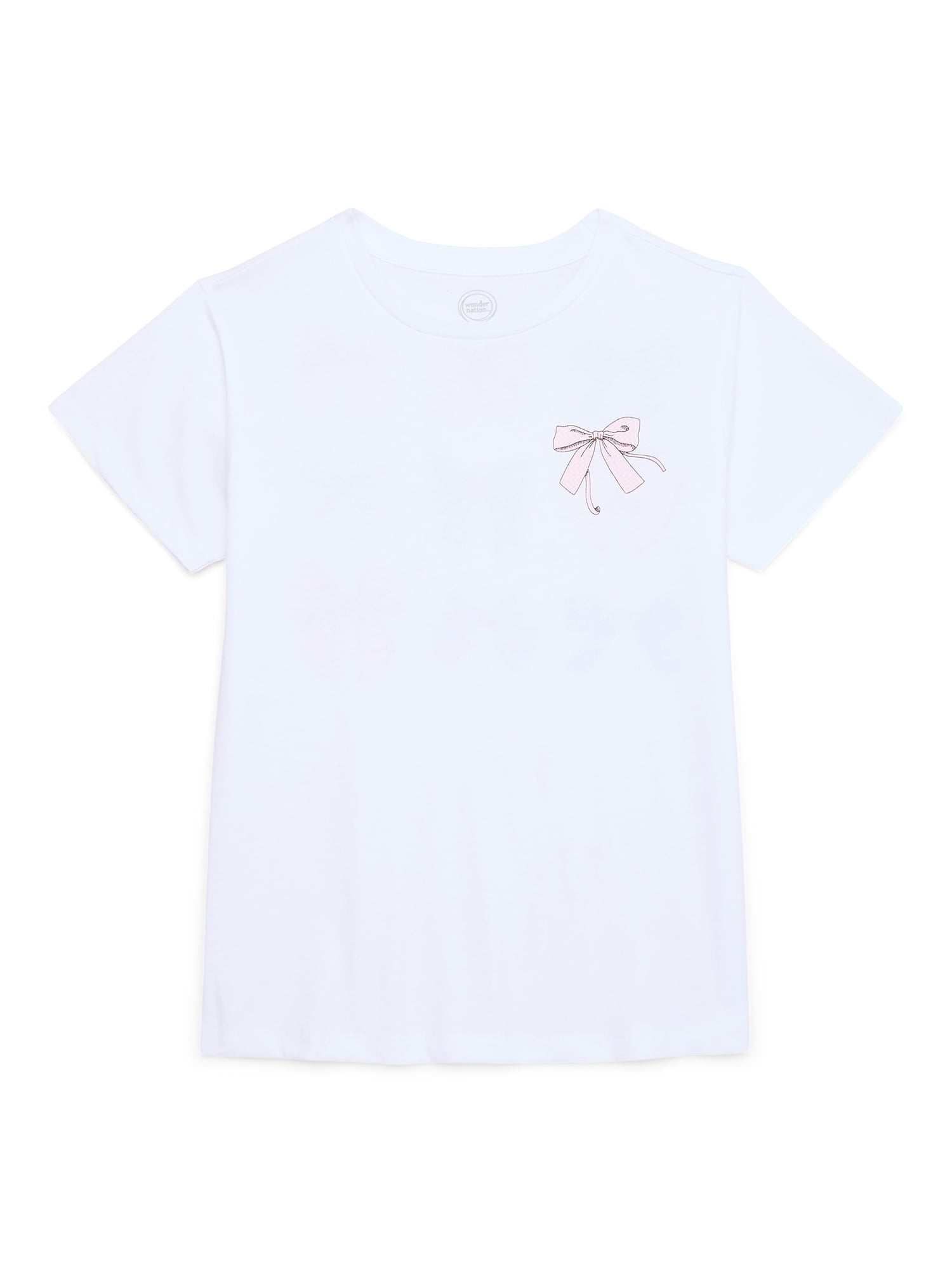 Girls Bonjour Bows Graphic Print Crewneck Tee with Short Sleeves, Sizes 4-18