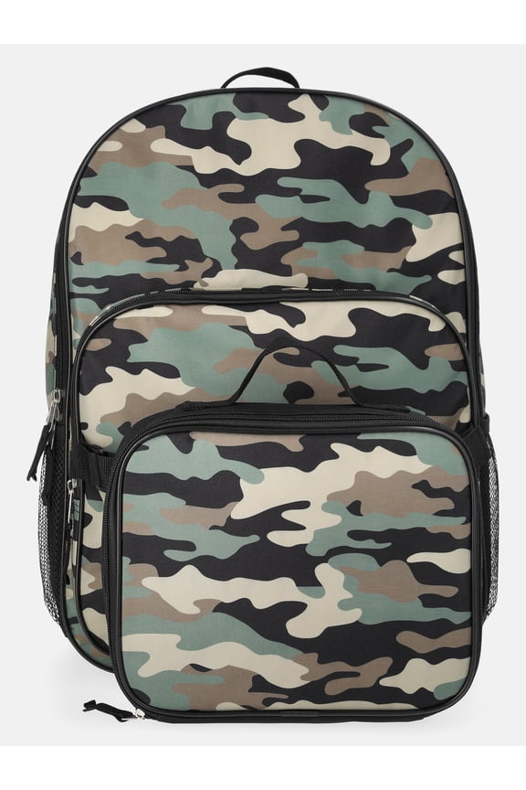 Boys 17" Camouflage Backpack & Lunch Set, Black
