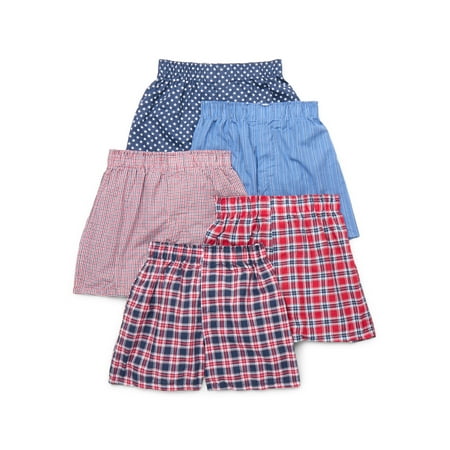 Wonder Nation Boys Plaid Woven Boxers, 5-Pack, Sizes S-XL
