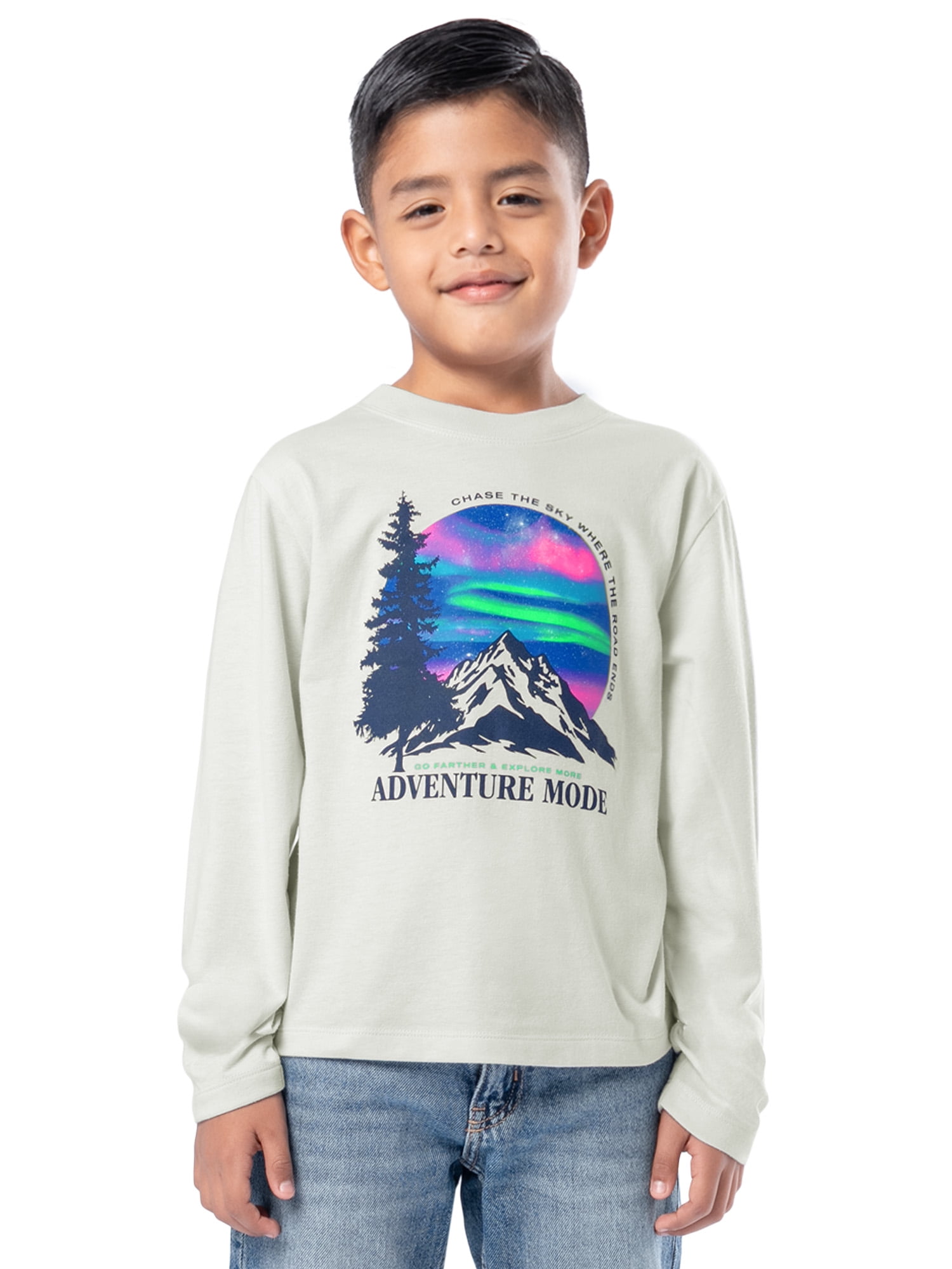 Wonder Nation Boy's Long Sleeve Elevated Graphic T-Shirt, Sizes 4-18 & Husky