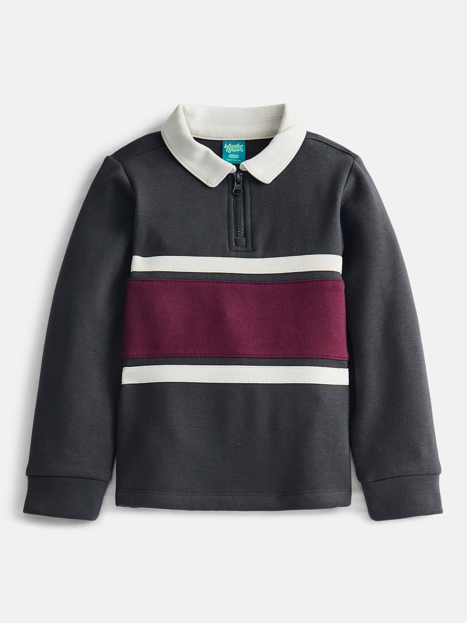 Wonder Nation Boys' Quarter Zip Rugby Fleece Pullover, Sizes 4-18 & Husky