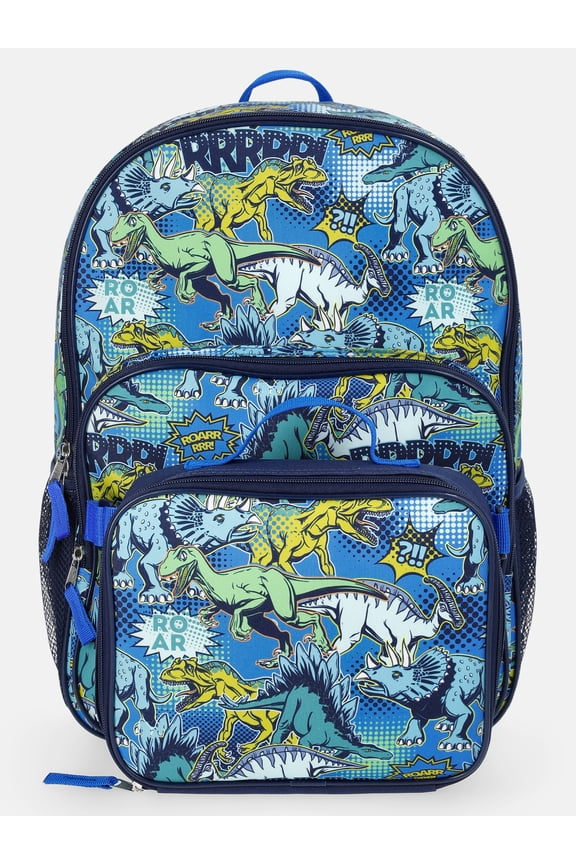 Boys 17" Pop Art Dinosaur Backpack & Lunch Set, Navy
