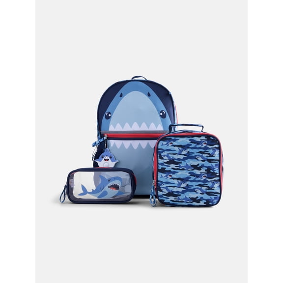 Wonder Nation Boy's 17" Shark Bite Backpack & Lunch Set, Blue