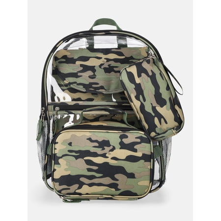 Wonder Nation Kids' Clear Camo 17" Backpack, Lunch Tote, Laptop Sleeve and Pouch Set, 4-Piece