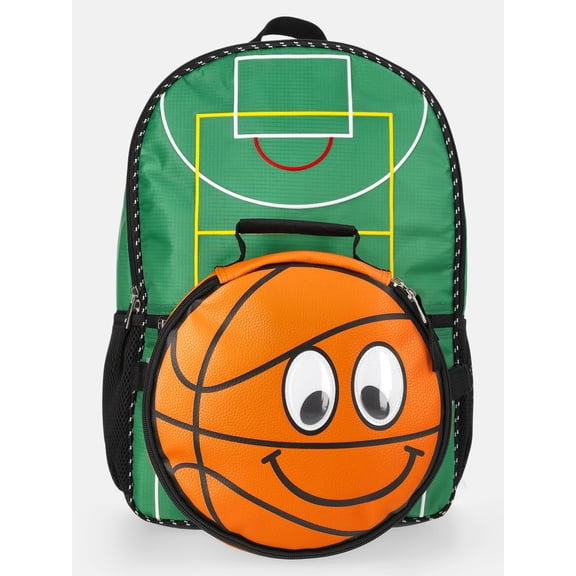 Wonder Nation Boys 17" Court Time Basketball Backpack & Lunch Set, Astro Turf Green