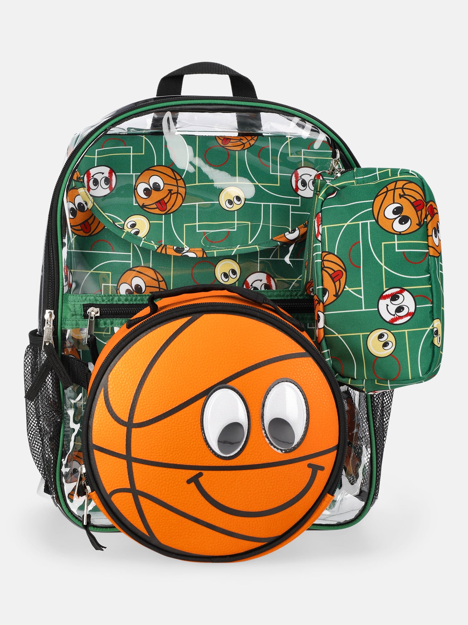 Wonder Nation Kids' Clear Court Time 17" Backpack, Lunch Tote, Laptop Sleeve and Pouch Set, 4-Piece