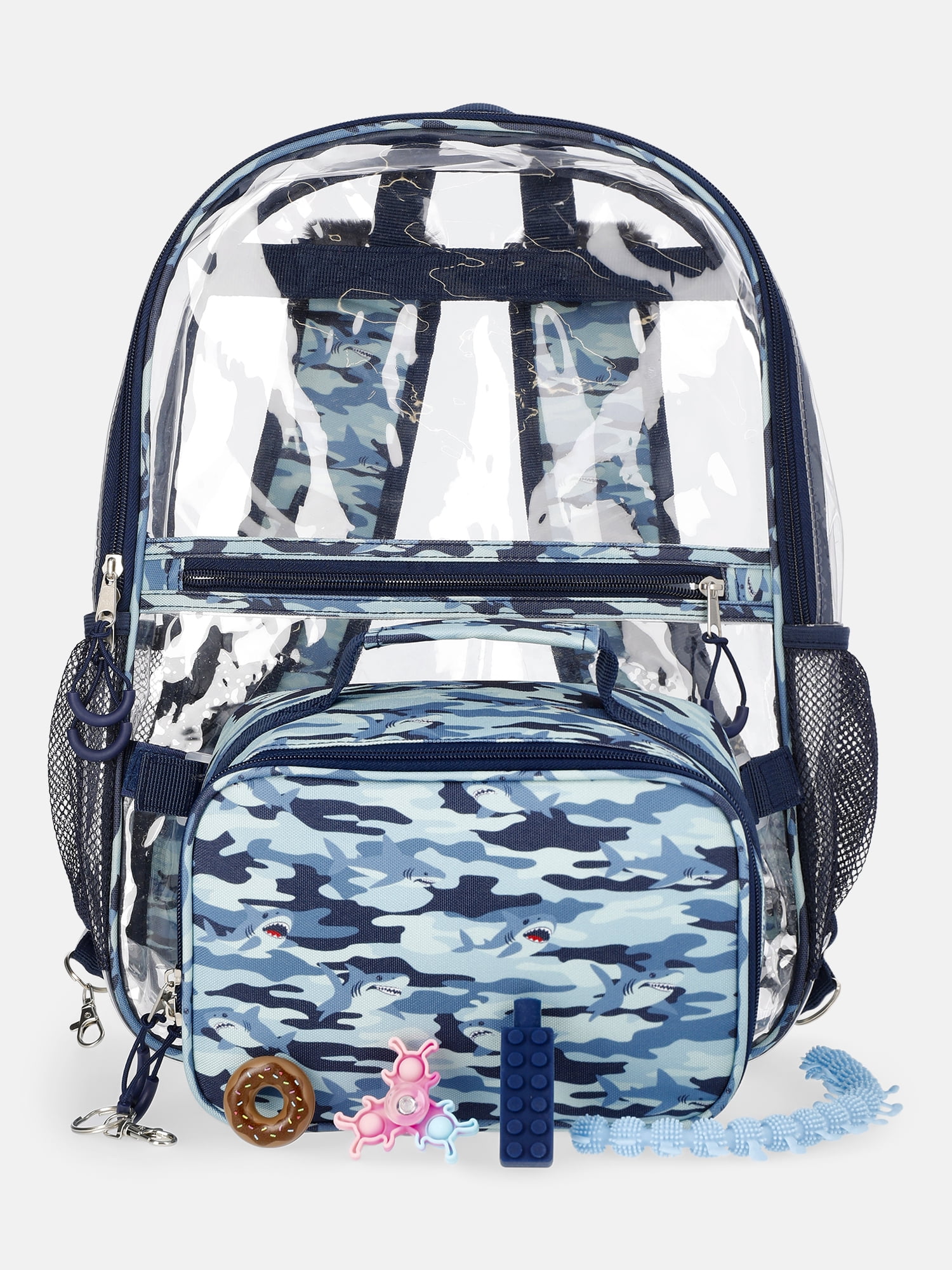 Wonder Nation Kids' Clear Shark 17" Sensory Backpack and Lunch Tote Set, 2-Piece, Blue