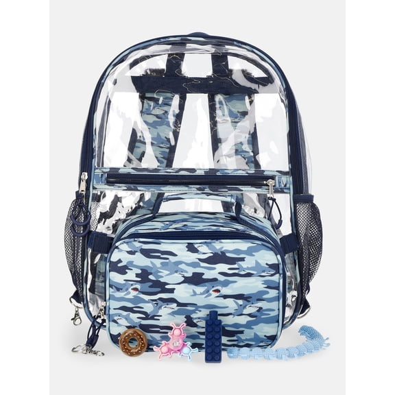 Wonder Nation Kids' Clear Shark 17" Sensory Backpack and Lunch Tote Set, 2-Piece, Blue